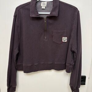 BDG Cropped Half-Zip Sweatshirt in Heathered Plum